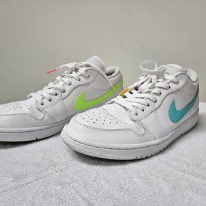 Nike Air Jordan 1 Low Men's 12 white neon Multi-Color Swoosh Sneakers CW7033-100